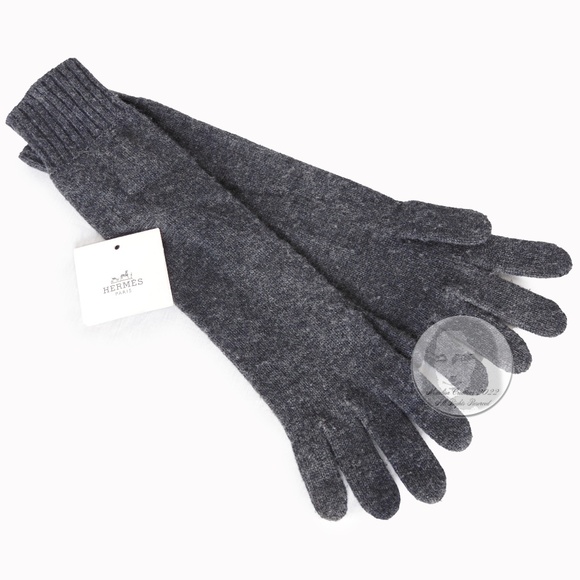 Hermes Gloves Ladies Cashmere Wool Knit Gris Charcoal Gray Soft Luxury Sz 00 - Picture 2 of 7